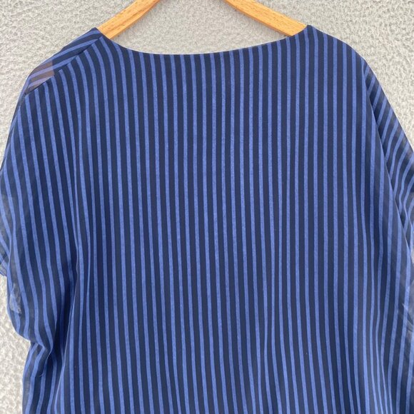 Chicos Top Womens 3 US Extra Large Alamo Navy Striped Asymmetric Short Sleeves - Picture 4 of 12